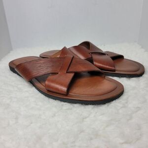 Paul Frederick Men's  Slide Sandal Size 12  Brown Leatger Crisscross Open Toe